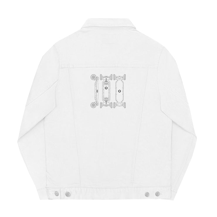 Unisex denim jacket white BB logo + back skate design