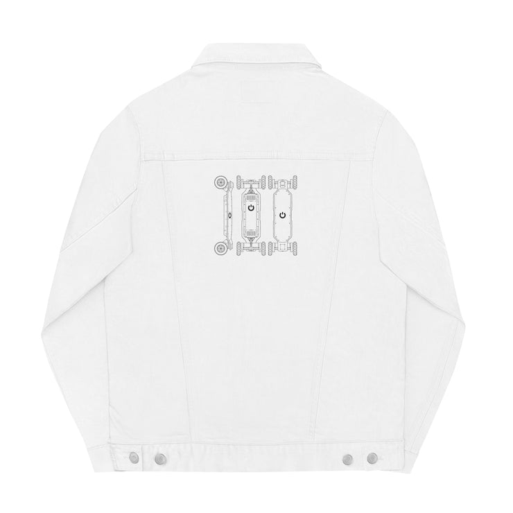 Unisex denim jacket white BB logo + back skate design
